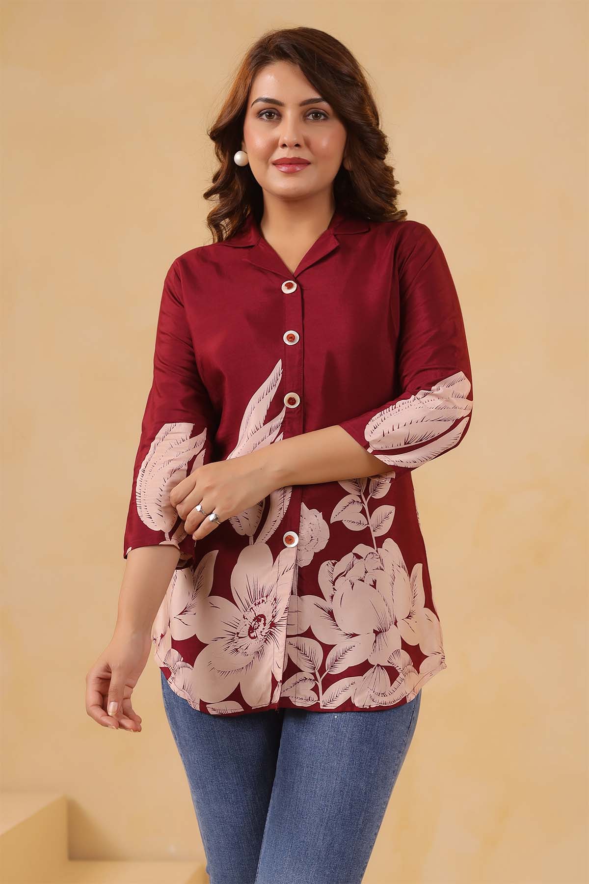 Maroon Russian Silk Printed Top