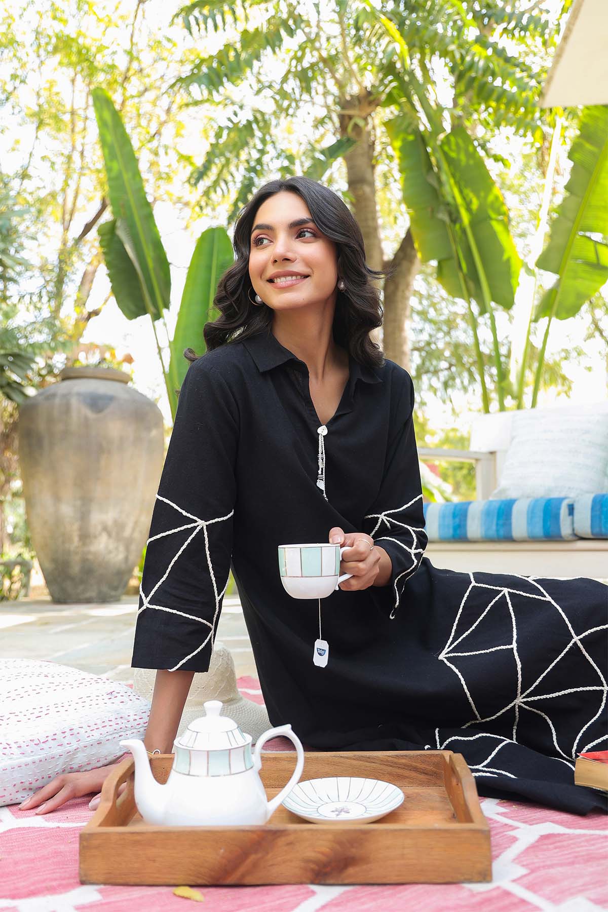 Black Cotton Flex Dress