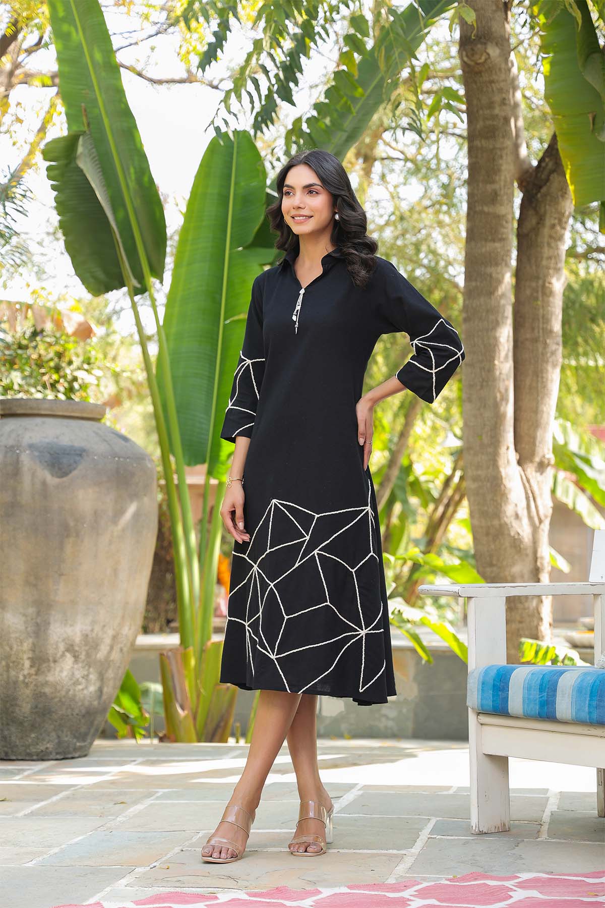 Black Cotton Flex Dress