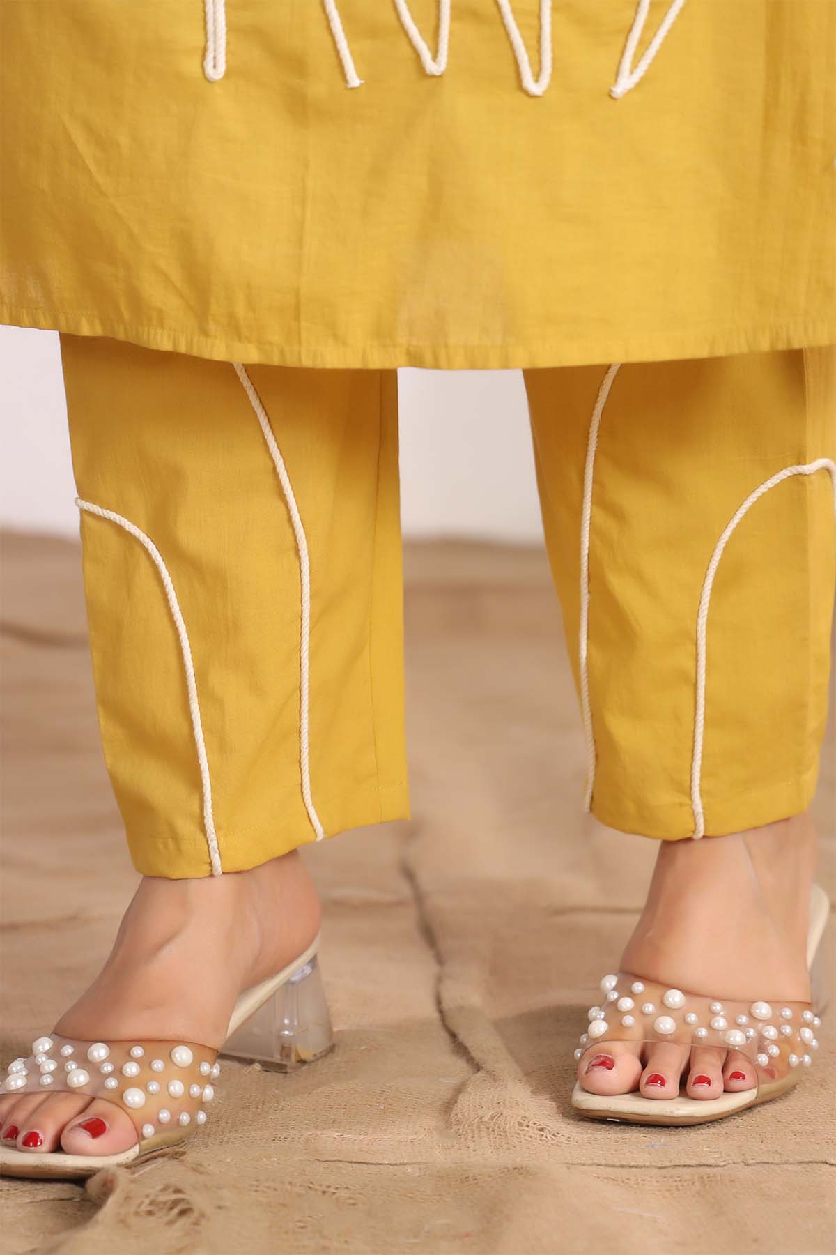 Yellow Printed Russian Silk Co-Ord Set for Women