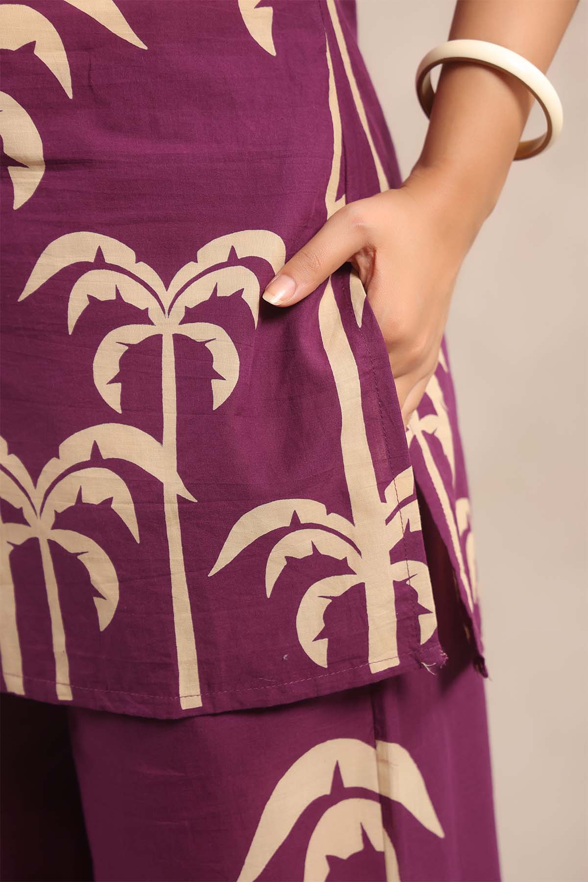 Purple Printed Russian Silk Co-Ord Set for Women