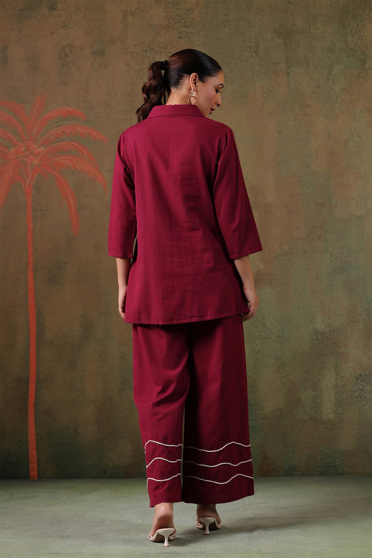 Wine Cotton Flex Co-Ord Set