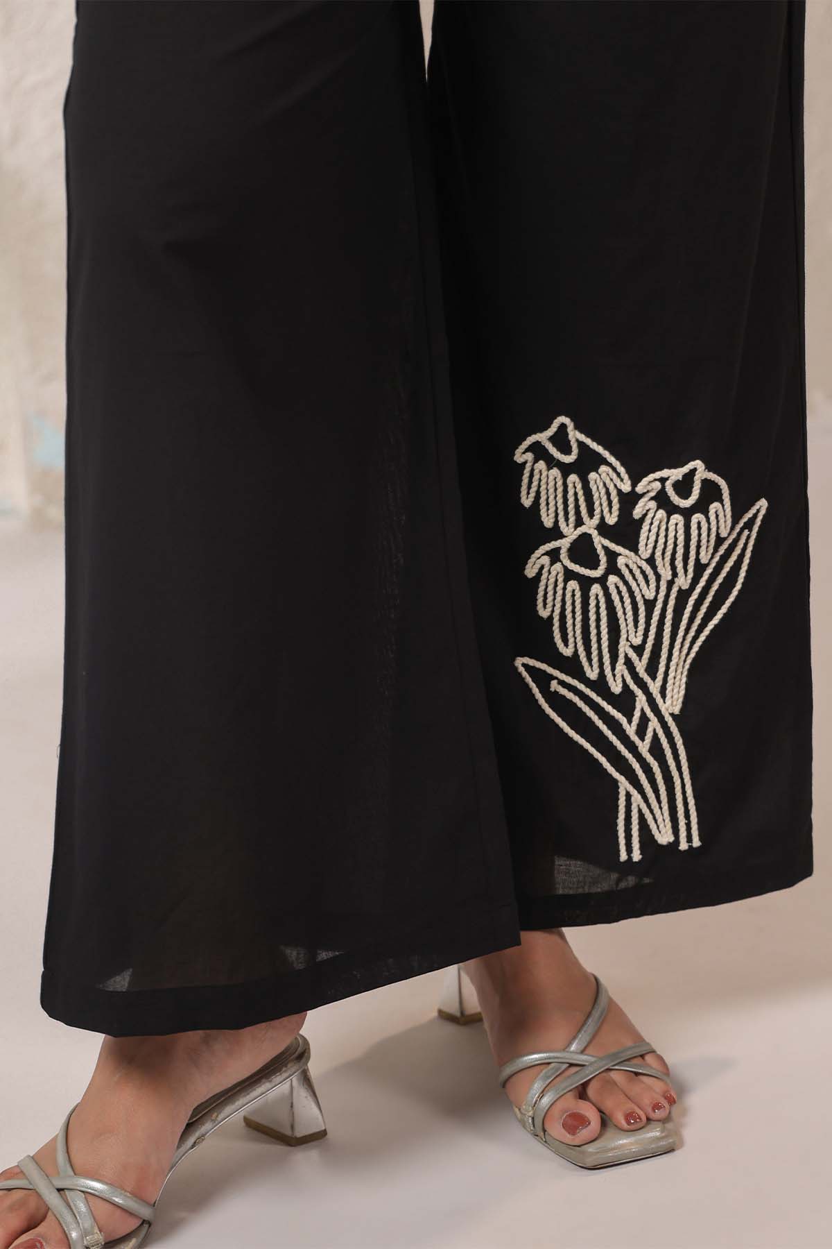 Black Printed Russian Silk Co-Ord Set for Women