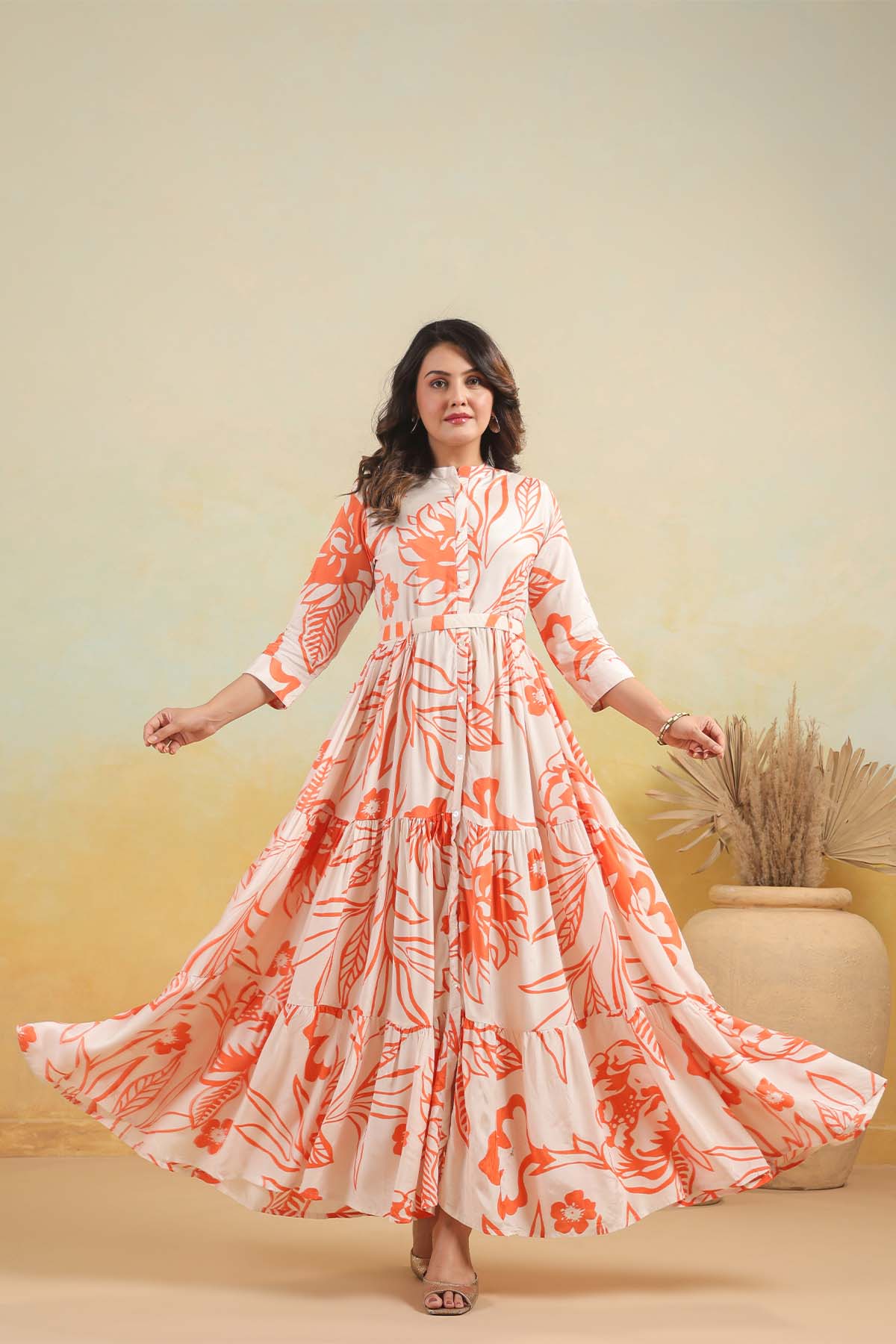 Orange Russian Silk Dress