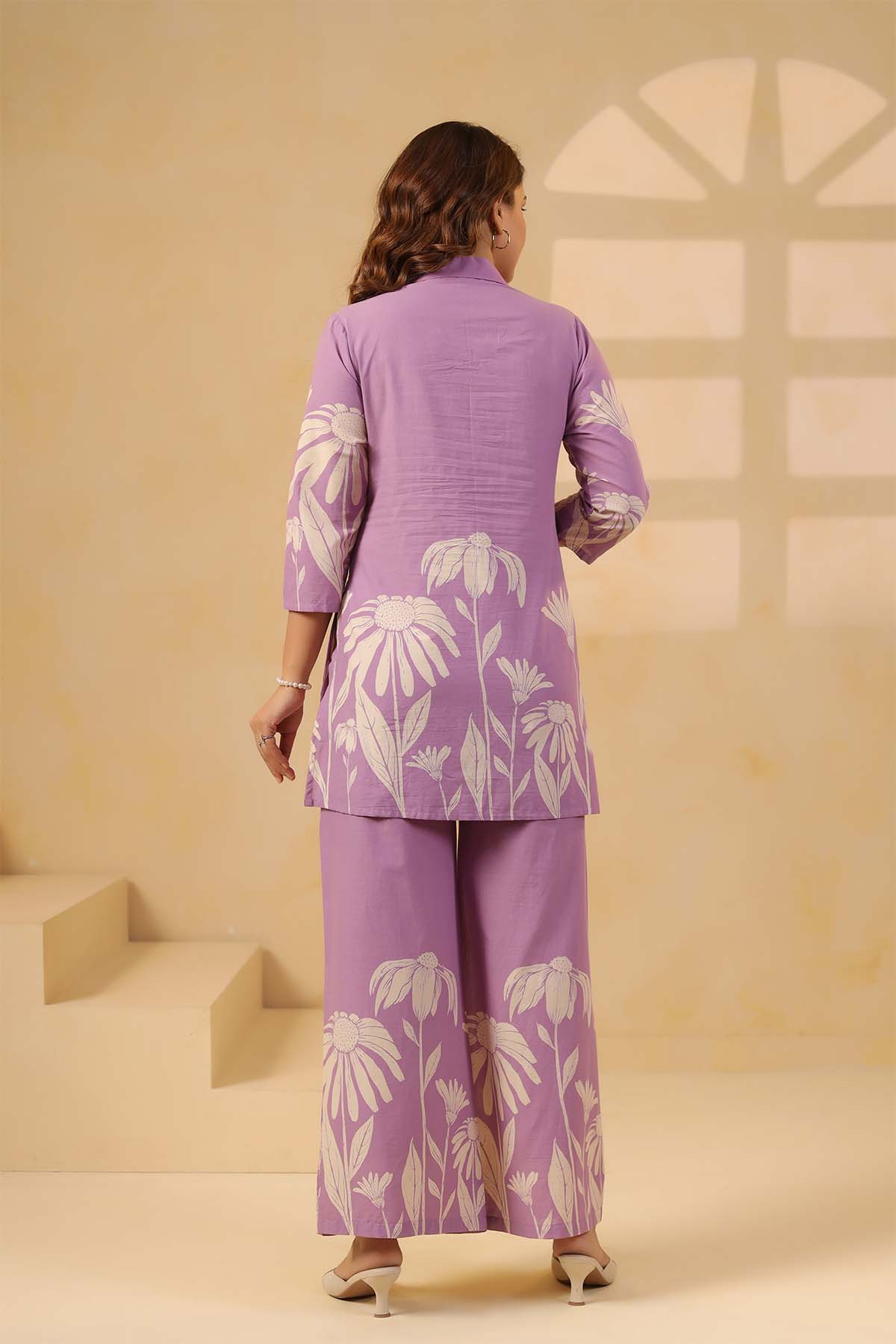 Purple Printed Russian Silk Co-Ord Set for Women