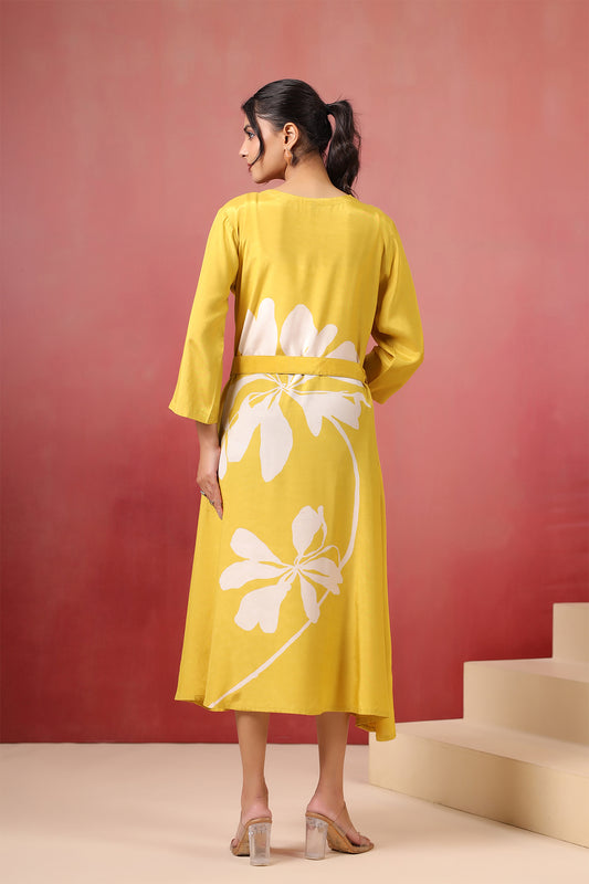Yellow Russian Silk Midi Dress
