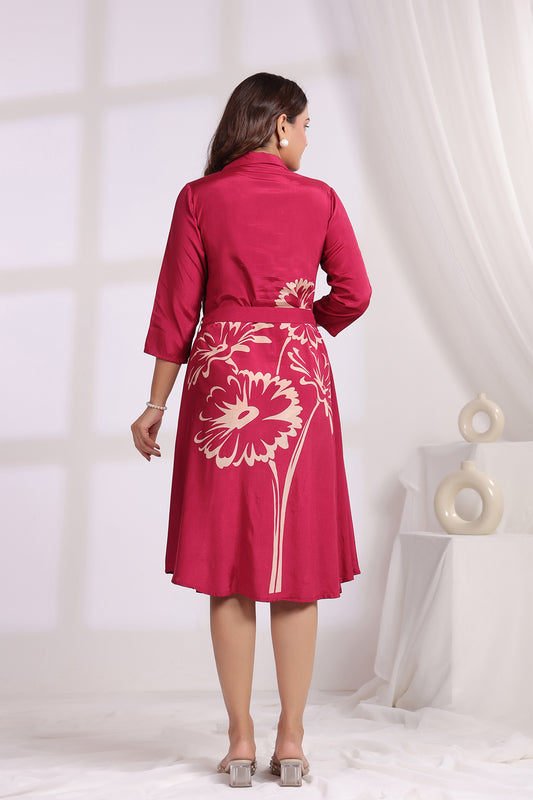 Magenta Russian Silk Midi Dress