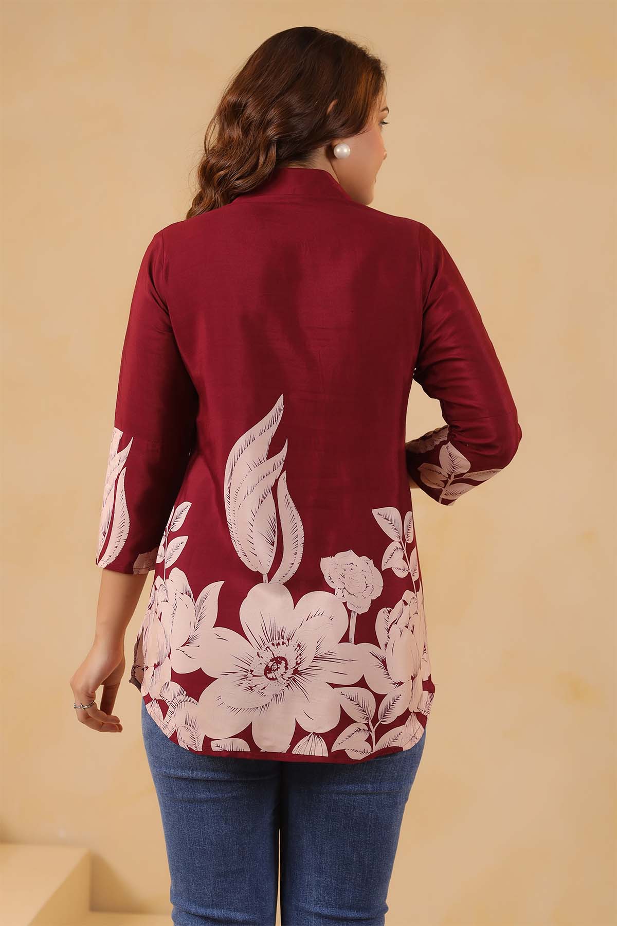 Maroon Russian Silk Printed Top