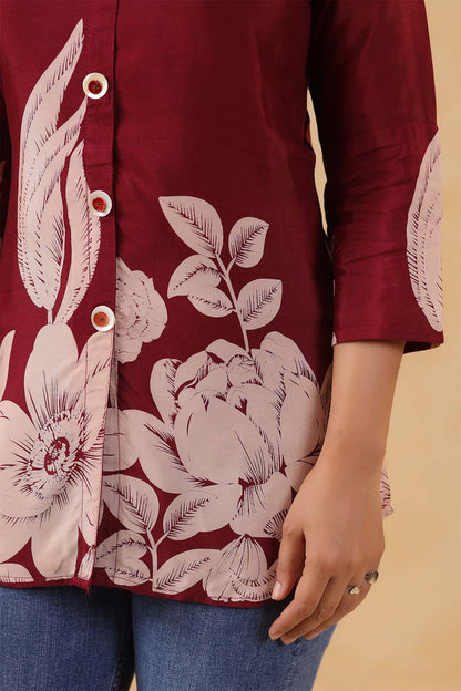 Maroon Russian Silk Printed Top