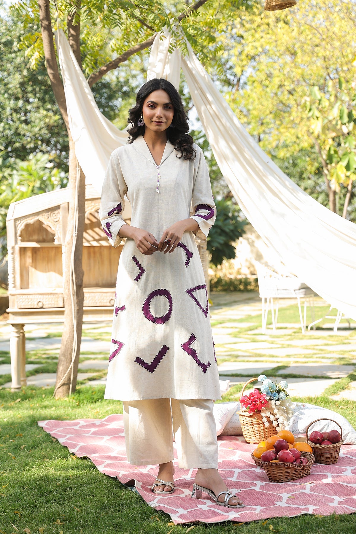 Natural Cotton Flex Geometric Print Kurta Set