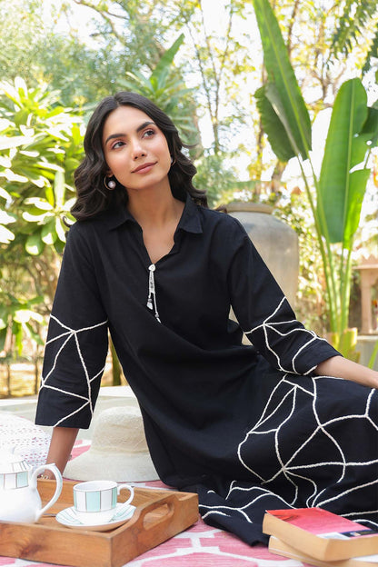 Black Cotton Flex Dress