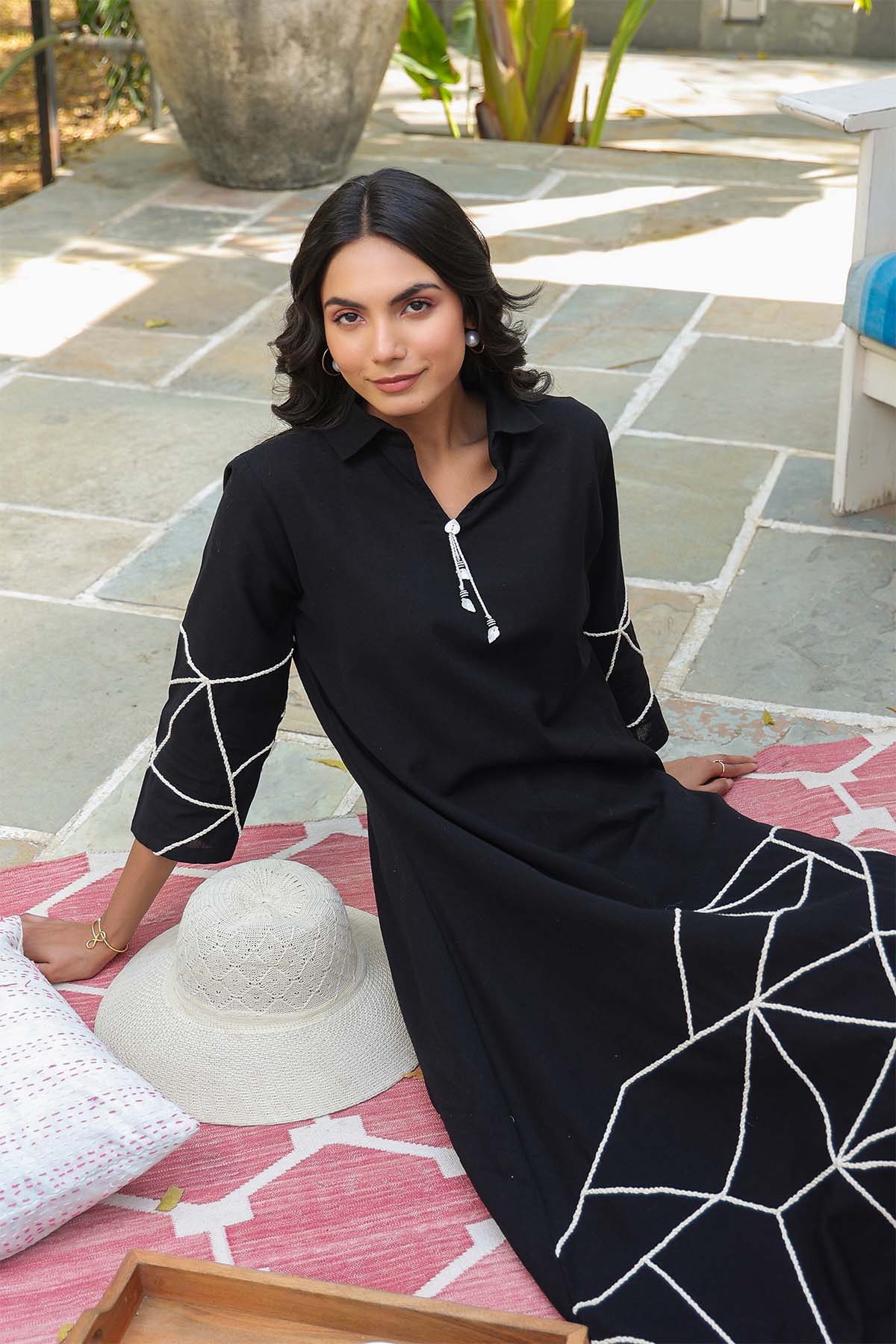 Black Cotton Flex Dress