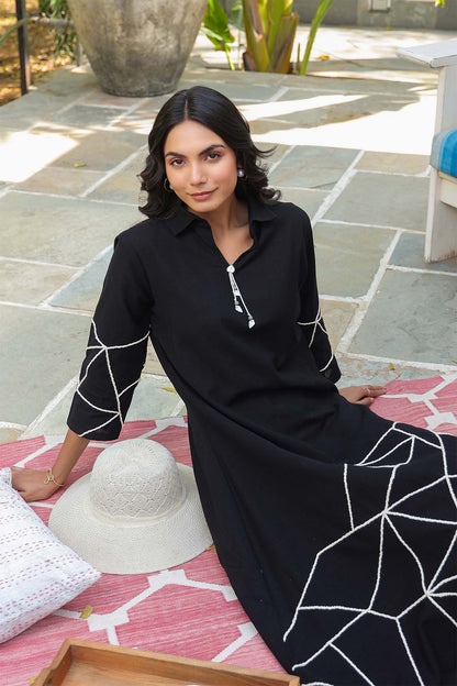 Black Cotton Flex Dress