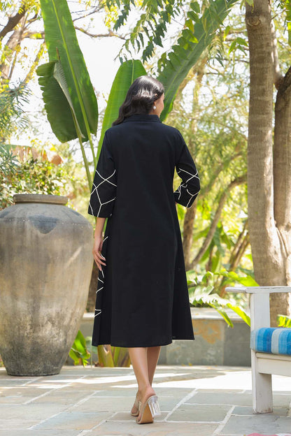 Black Cotton Flex Dress