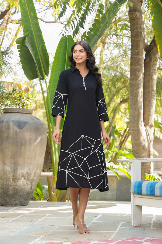 Black Cotton Flex Dress