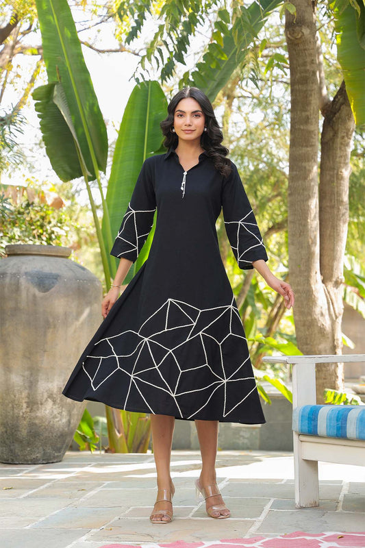 Black Cotton Flex Dress