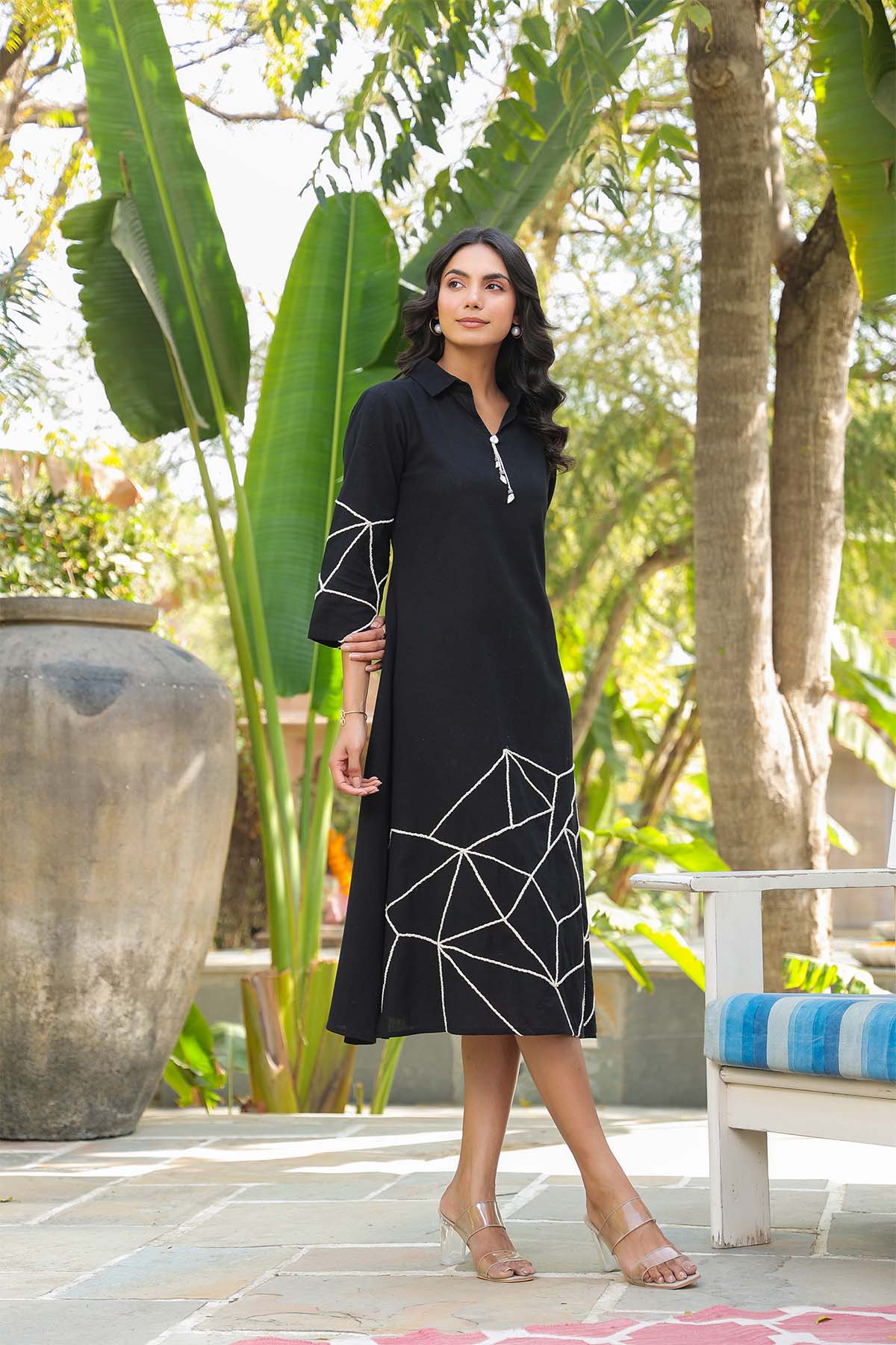 Black Cotton Flex Dress