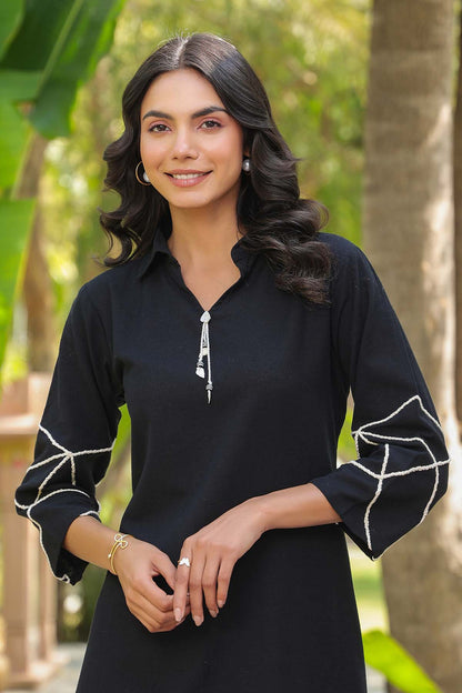 Black Cotton Flex Dress