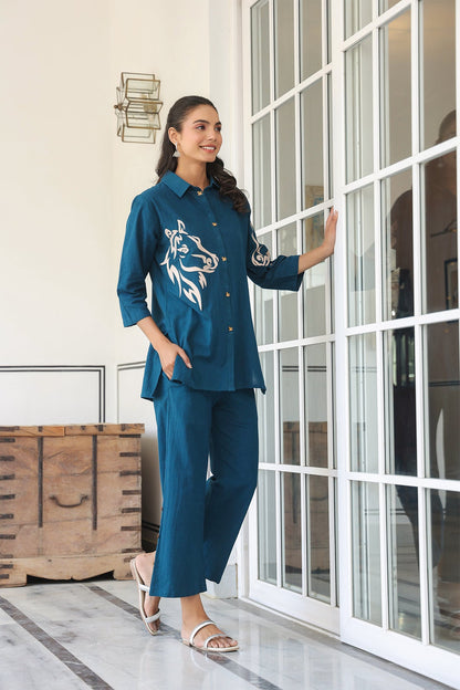 Blue Cotton Flex Co-Ord Set