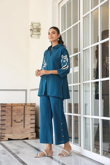 Blue Cotton Flex Co-Ord Set