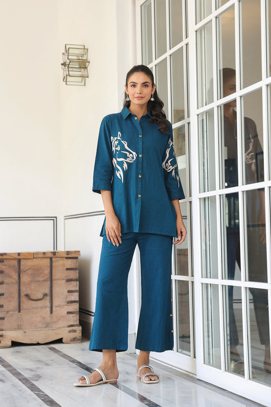 Blue Cotton Flex Co-Ord Set