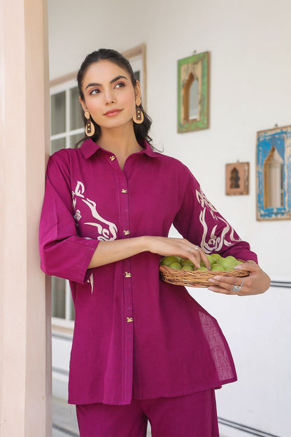 Wine Animal Print Cotton Flex Co Ord Set