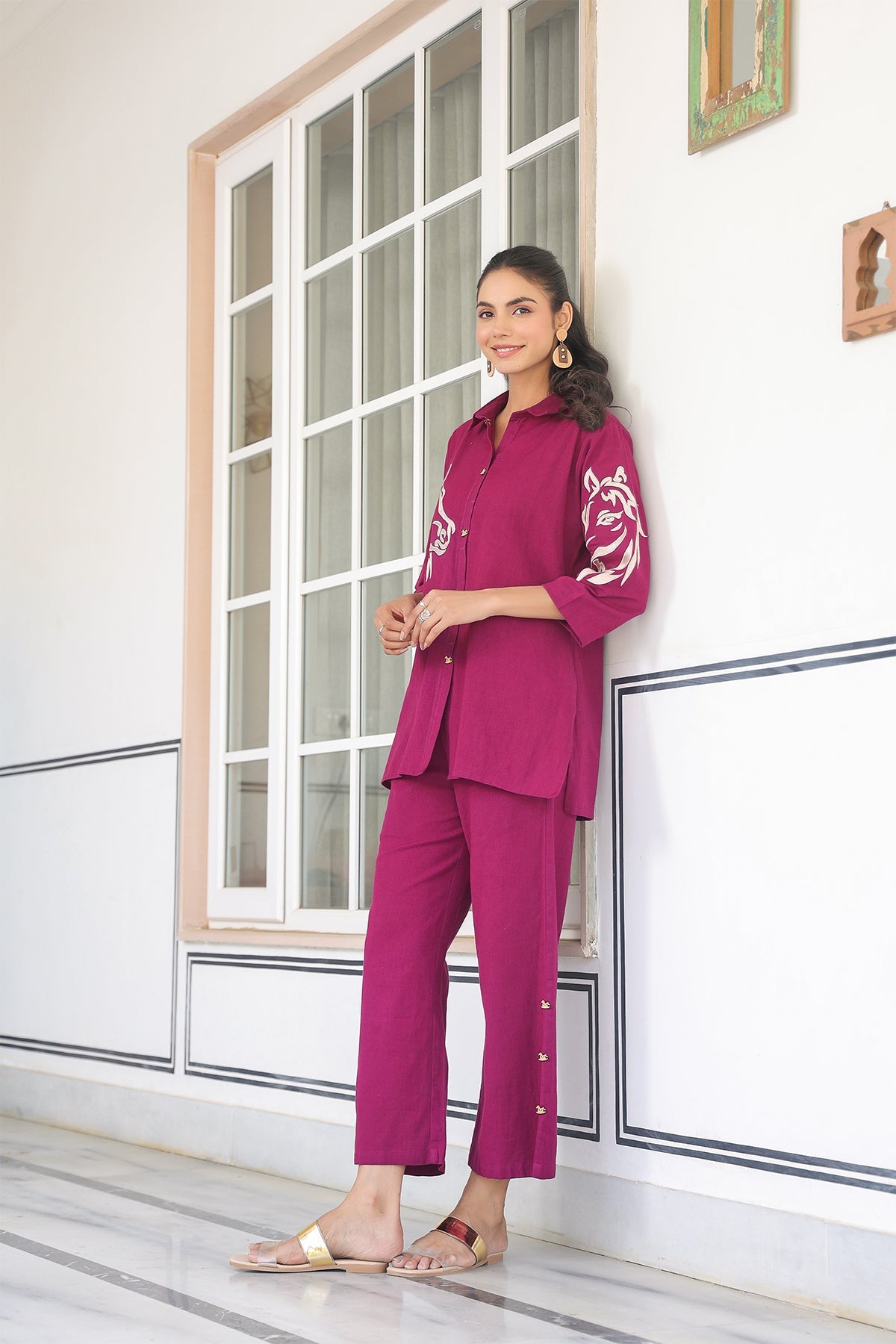 Wine Animal Print Cotton Flex Co Ord Set