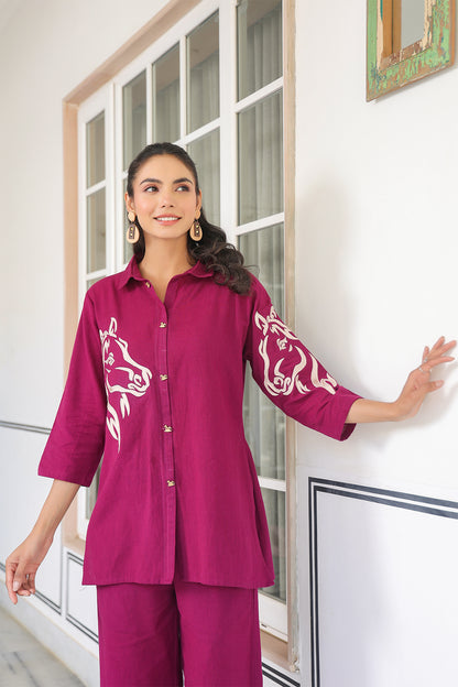 Wine Animal Print Cotton Flex Co Ord Set