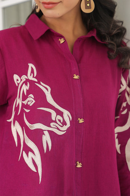 Wine Animal Print Cotton Flex Co Ord Set