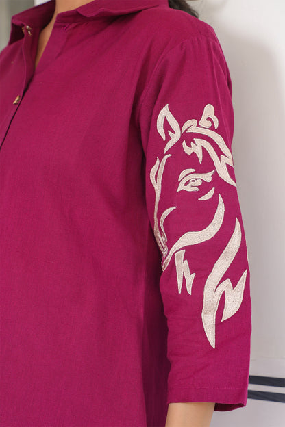 Wine Animal Print Cotton Flex Co Ord Set