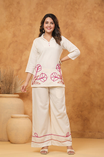 Natural Red Floral Cotton Flex Co Ord Set