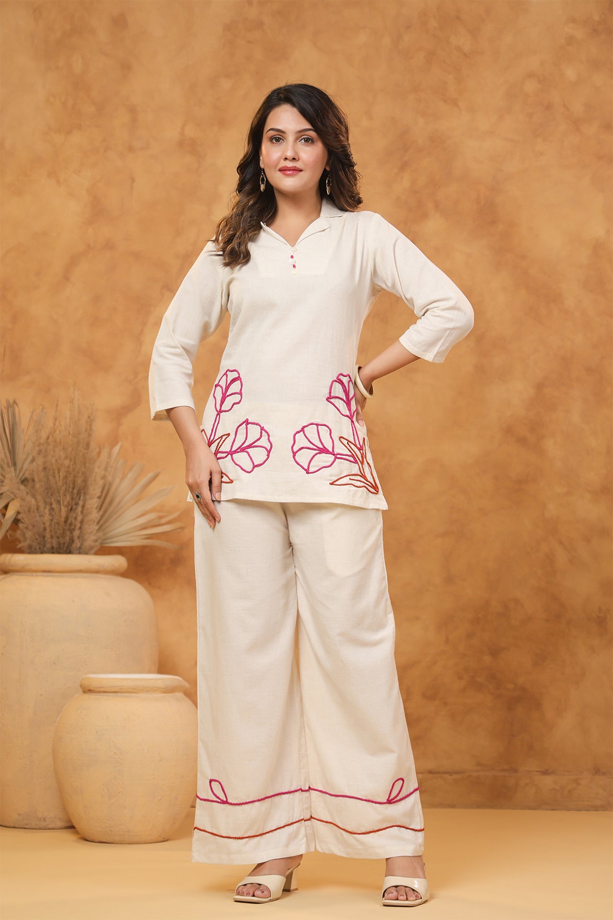 Natural Red Floral Cotton Flex Co Ord Set