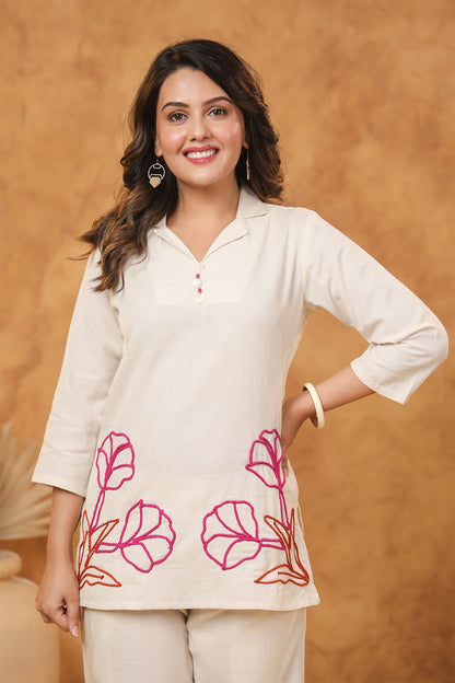 Natural Red Floral Cotton Flex Co Ord Set