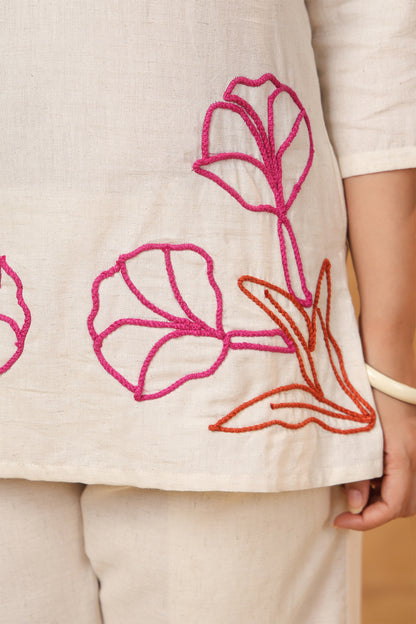 Natural Red Floral Cotton Flex Co Ord Set