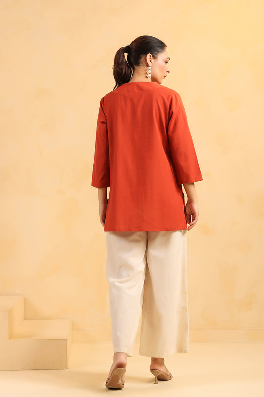 Rust Cotton Flex Floral Print Co-Ord Set