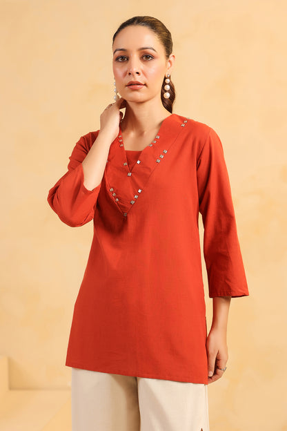 Rust Cotton Flex Floral Print Co-Ord Set