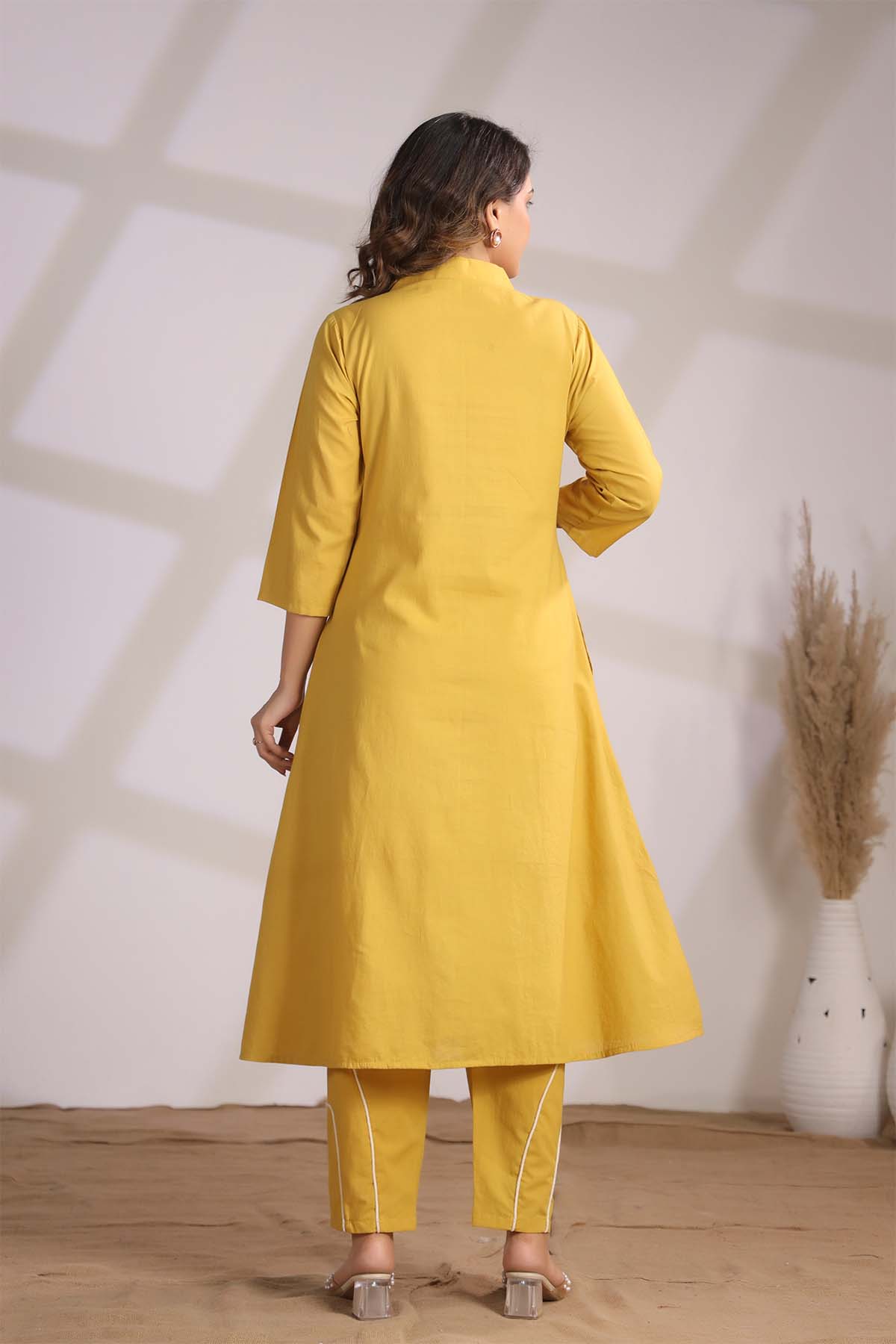 Yellow Printed Russian Silk Co-Ord Set for Women