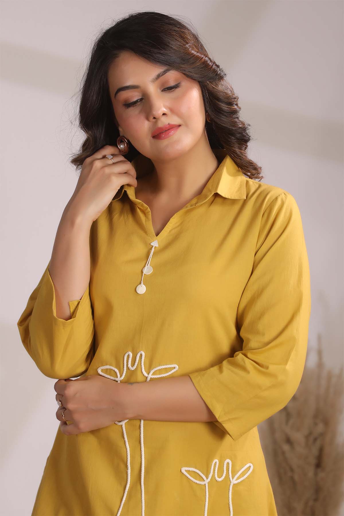 Yellow Printed Russian Silk Co-Ord Set for Women