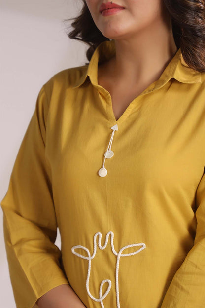 Yellow Printed Russian Silk Co-Ord Set for Women