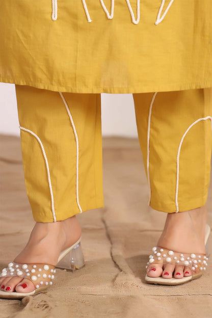 Yellow Printed Russian Silk Co-Ord Set for Women