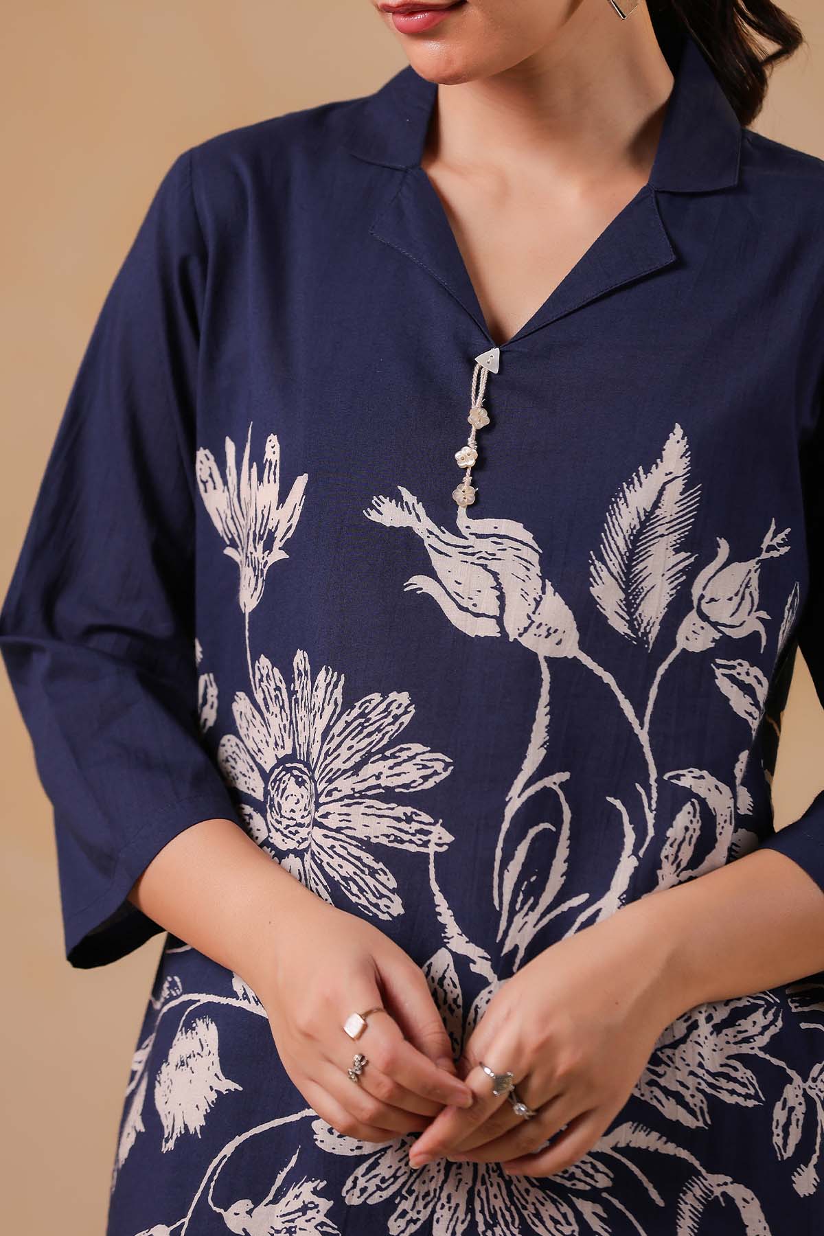 Navy Printed Russian Silk Co-Ord Set for Women