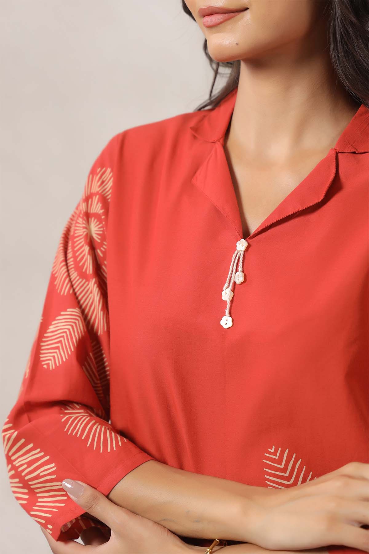 Orange Printed Russian Silk Co-Ord Set for Women