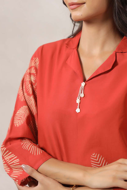 Orange Printed Russian Silk Co-Ord Set for Women