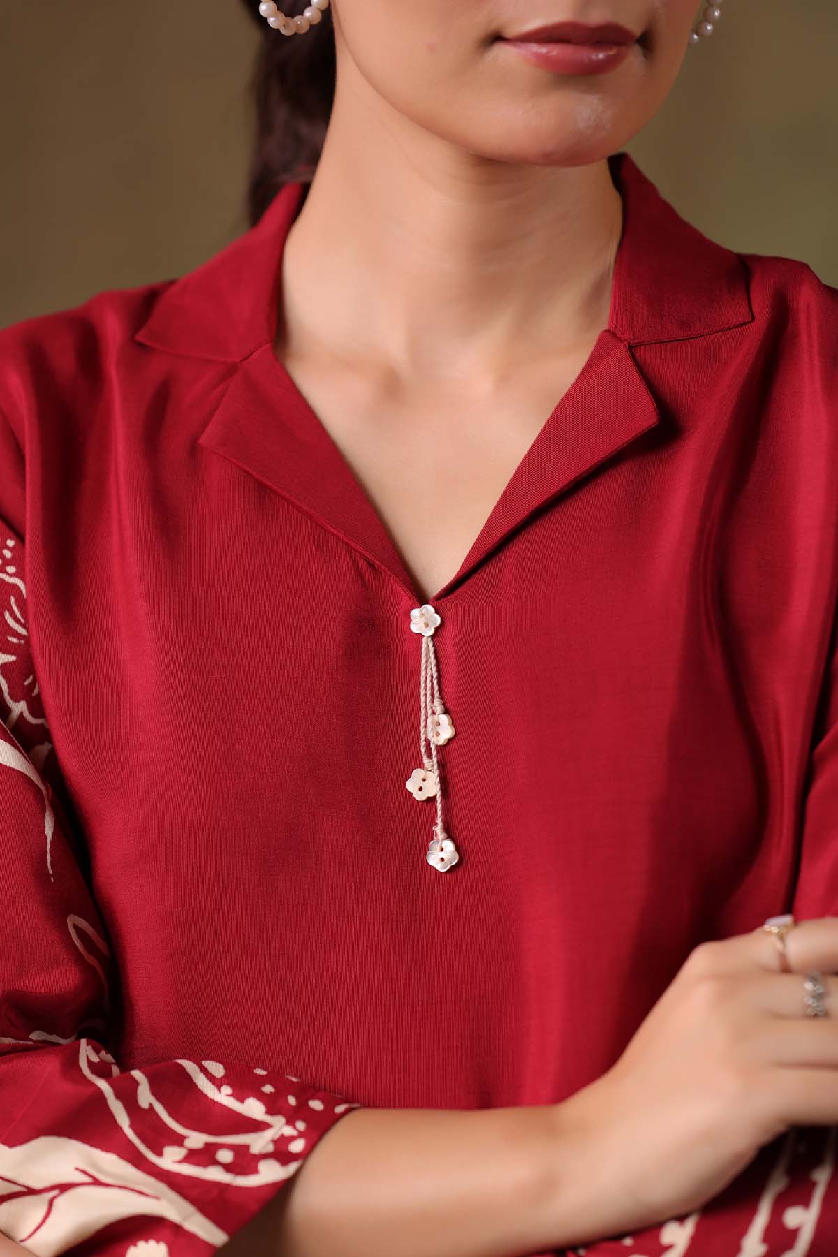 Maroon Printed Russian Silk Co-Ord Set for Women