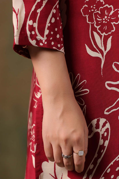 Maroon Printed Russian Silk Co-Ord Set for Women