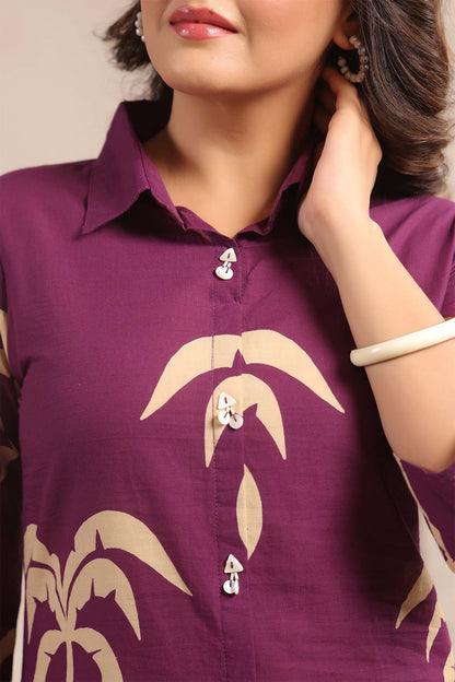 Purple Printed Russian Silk Co-Ord Set for Women