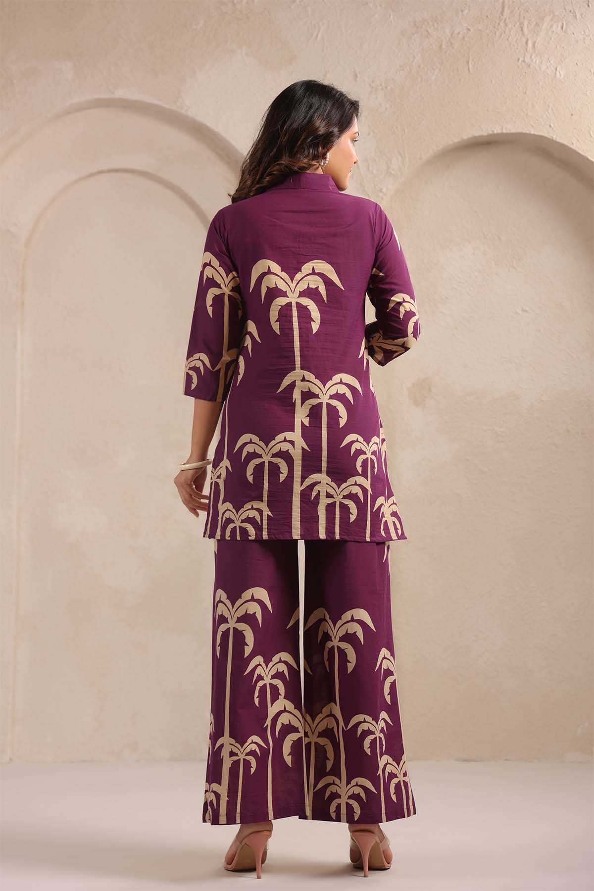 Purple Printed Russian Silk Co-Ord Set for Women
