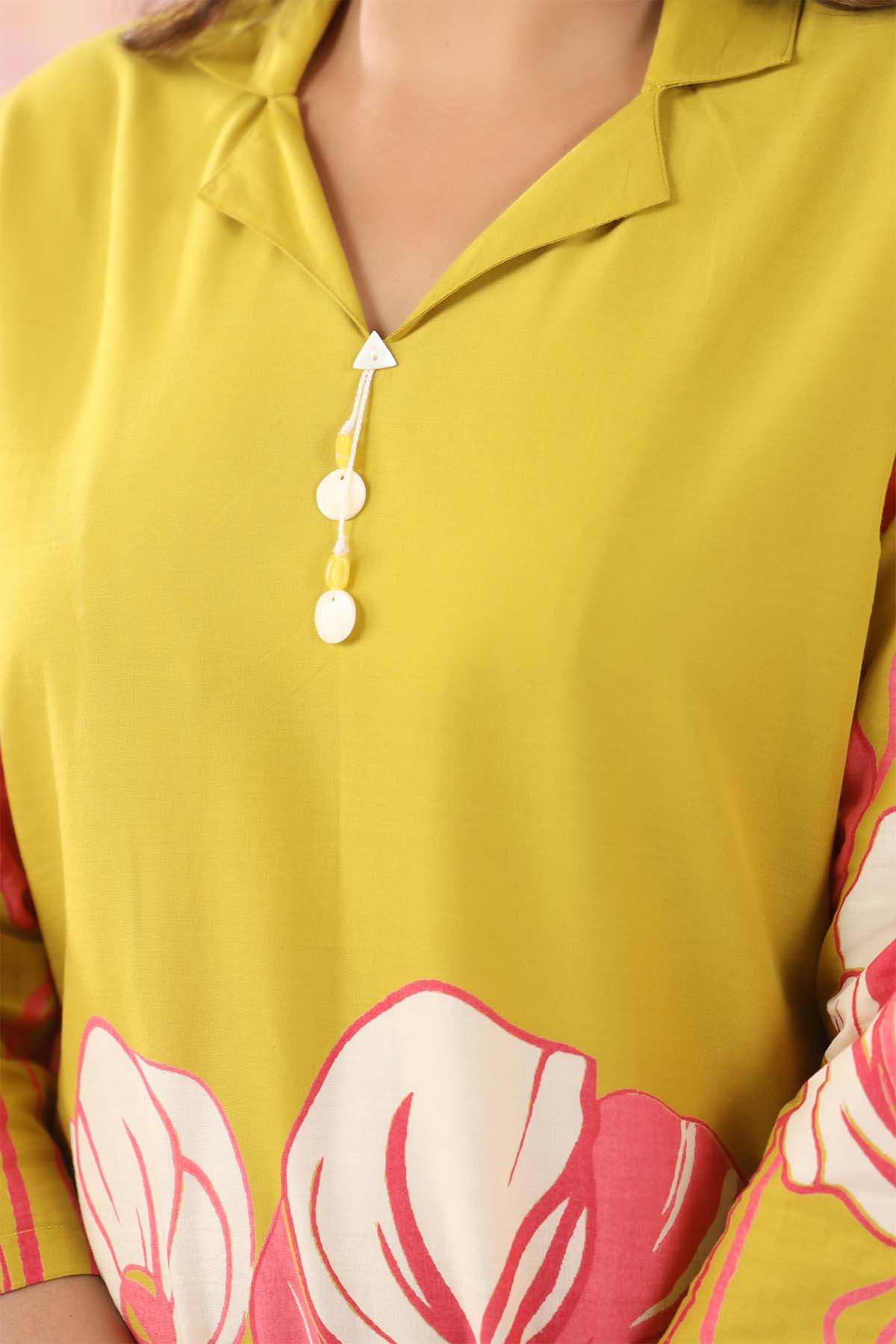 Yellow Printed Russian Silk Co-Ord Set for Women