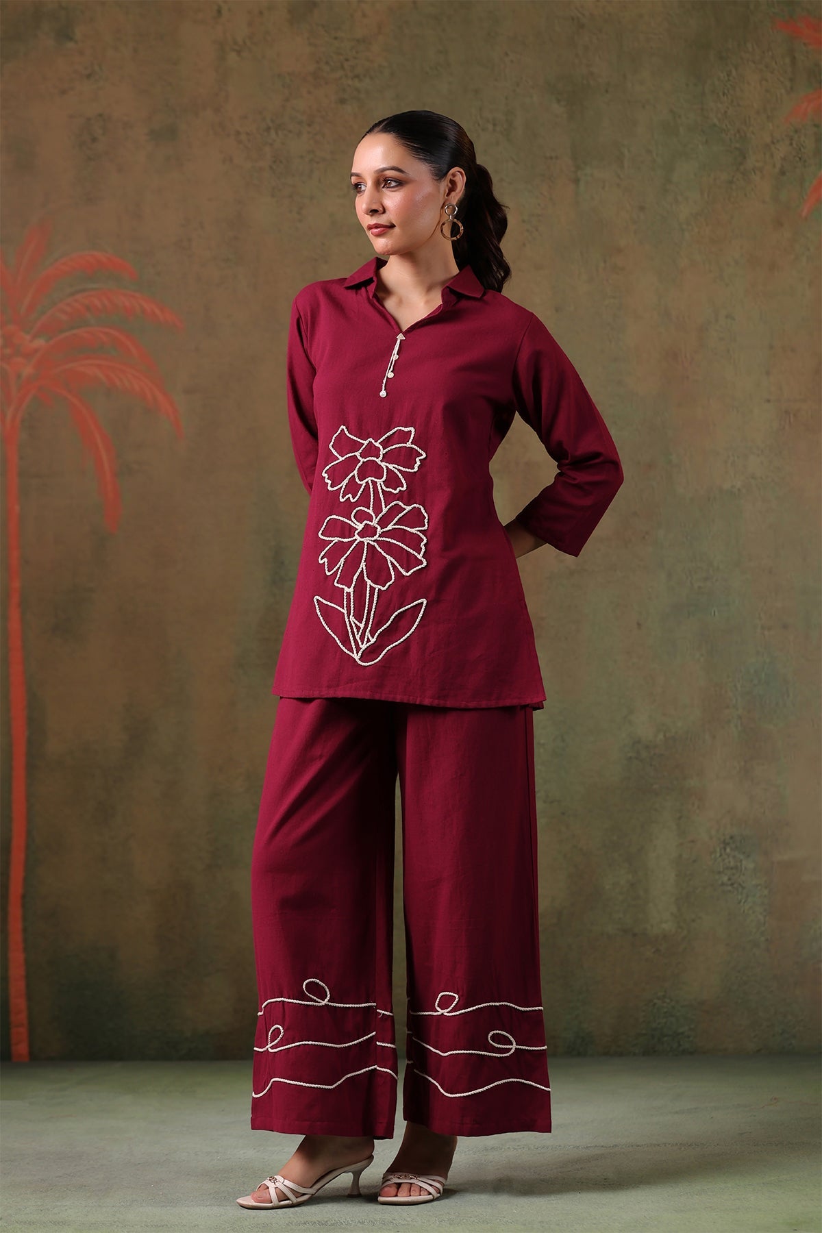 Wine Cotton Flex Co-Ord Set
