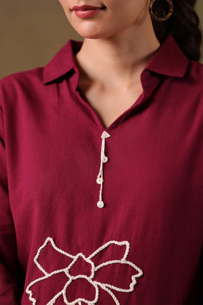 Wine Cotton Flex Co-Ord Set